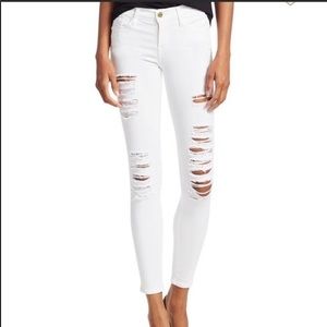 FRAME Le Skinny de Jeanne Ripped Jeans White